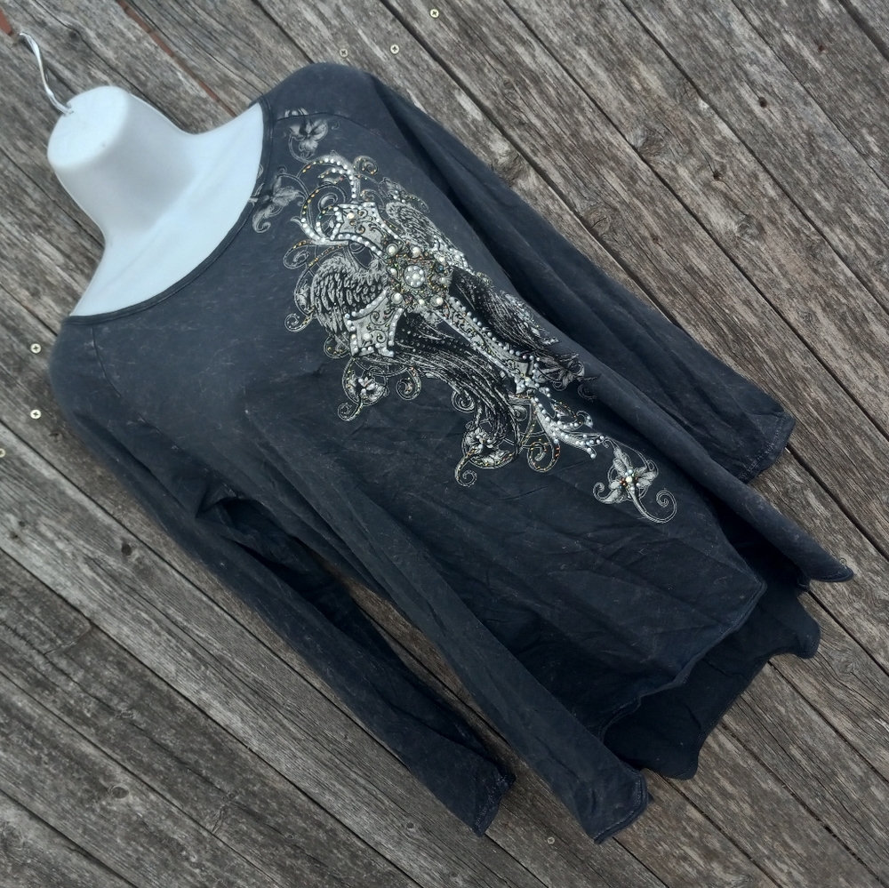 American Age Rhinestone Cross Graphic Top
